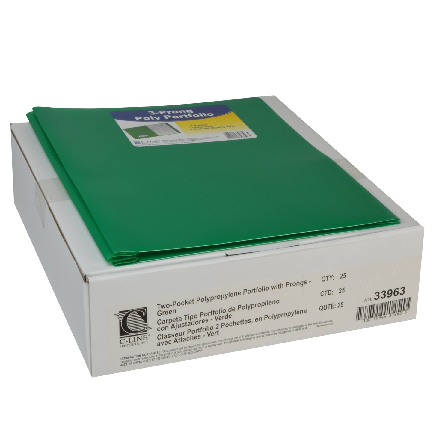 Two-Pocket Heavyweight Poly Portfolio Folder with Prongs, Green (Set of 25 Folders)