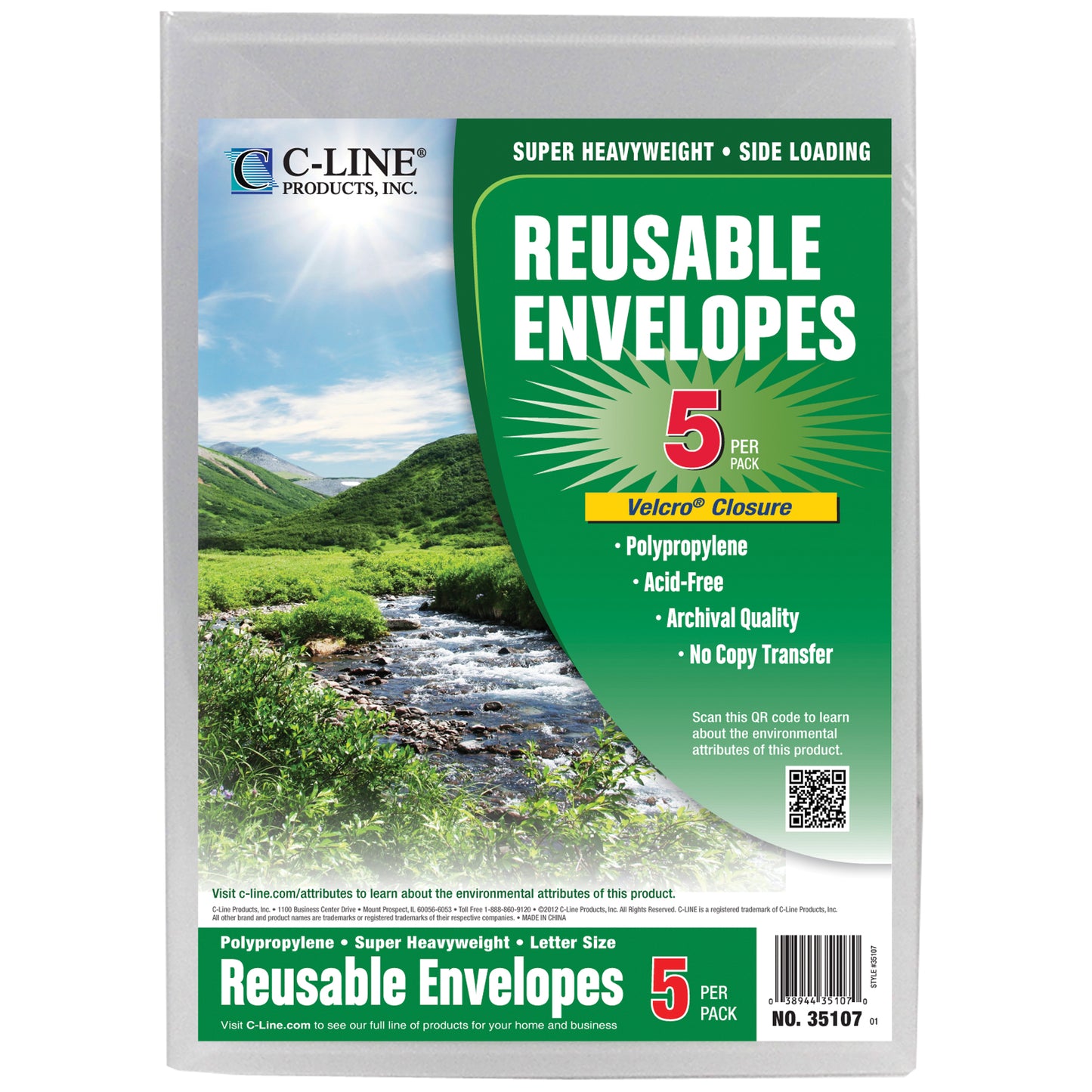 Reusable Poly Envelope, Side Load, Clear, 5/PK (Set of 5 PK)