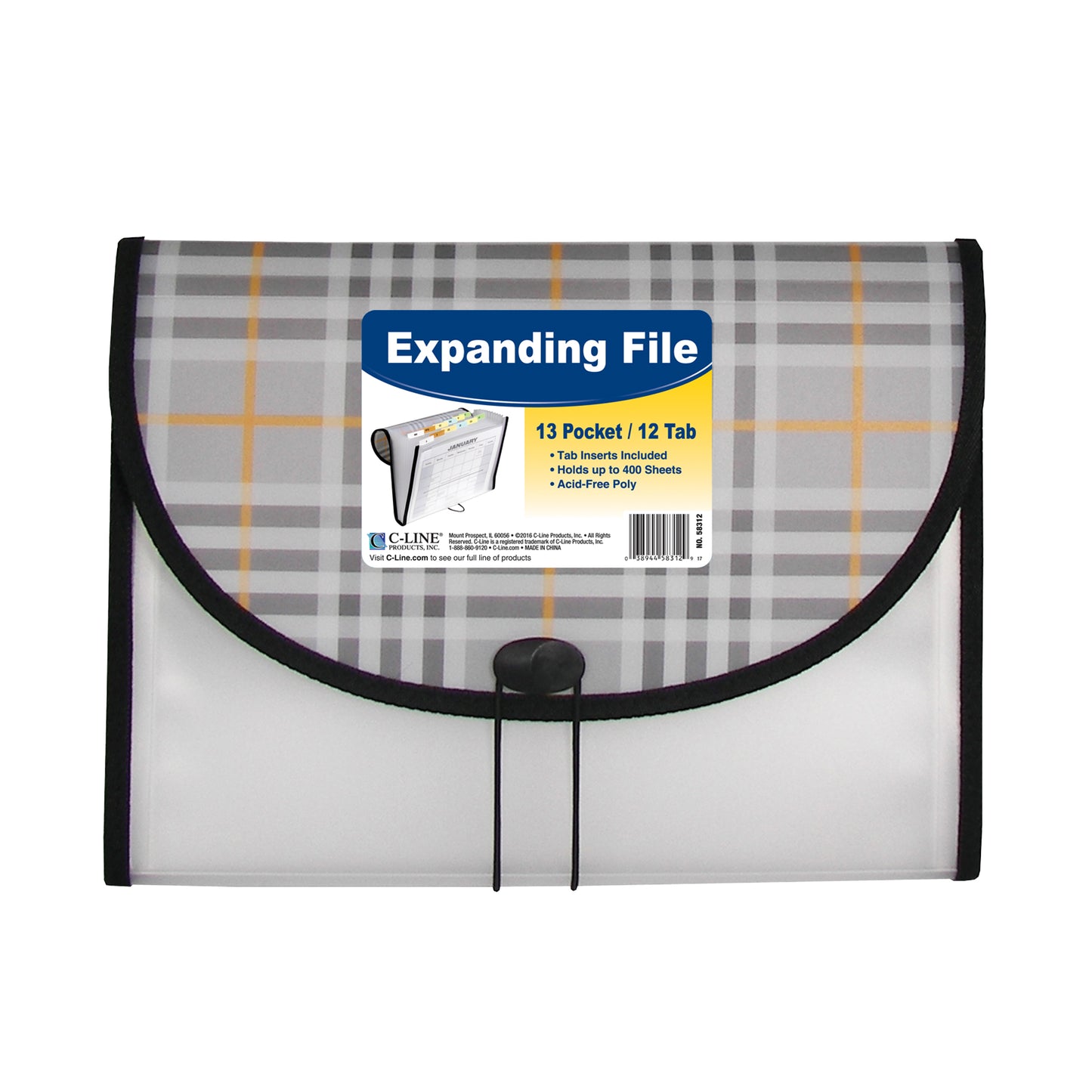 13-Pocket Letter Size Expanding File, Plaid (Set of 12 Files)