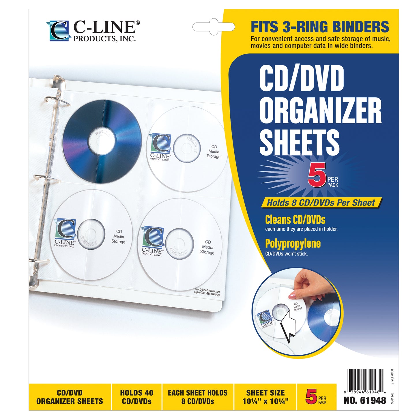 Deluxe CD Ring Binder Storage Pages, Standard, Stores 8 CDs, 5/PK (Set of 5 PK)