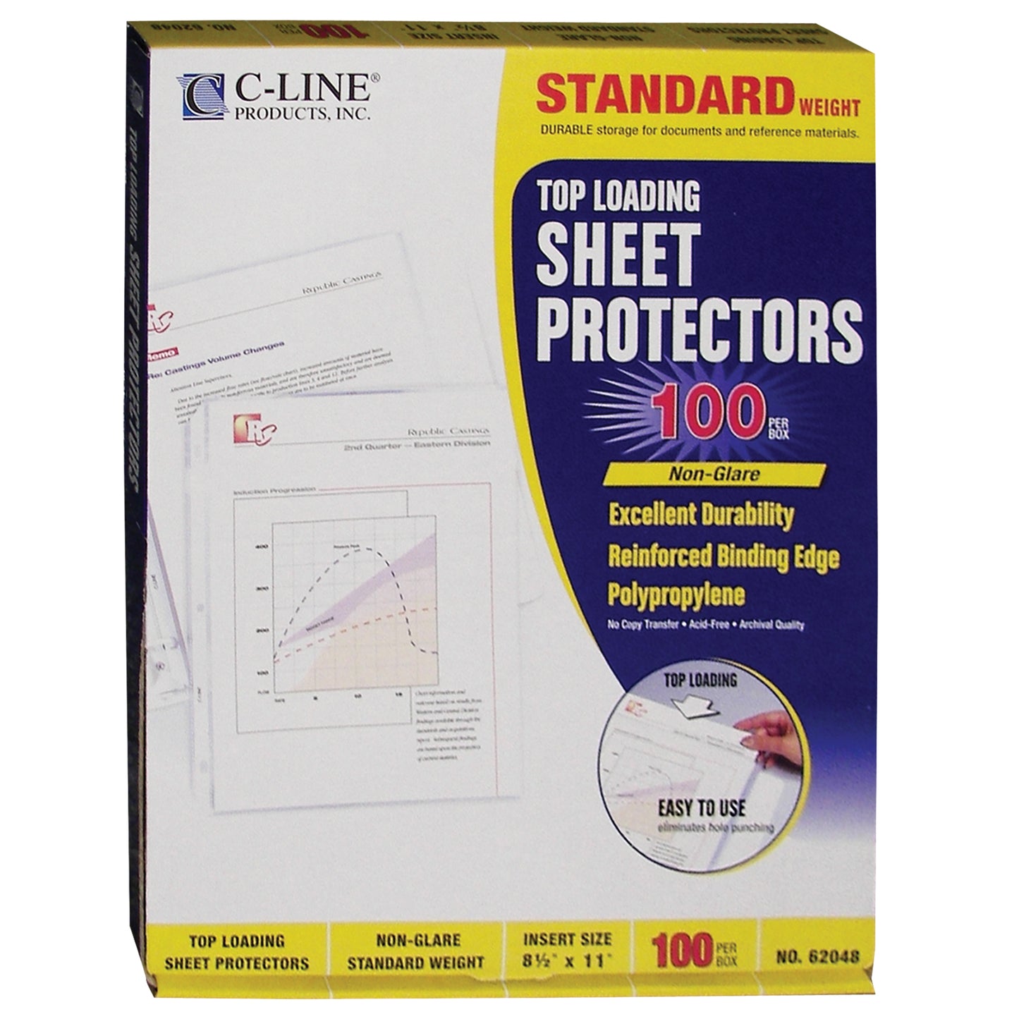 Standard Weight Polypropylene Sheet Protector, non-glare, 11 x 8 1/2, 100/BX, 62048