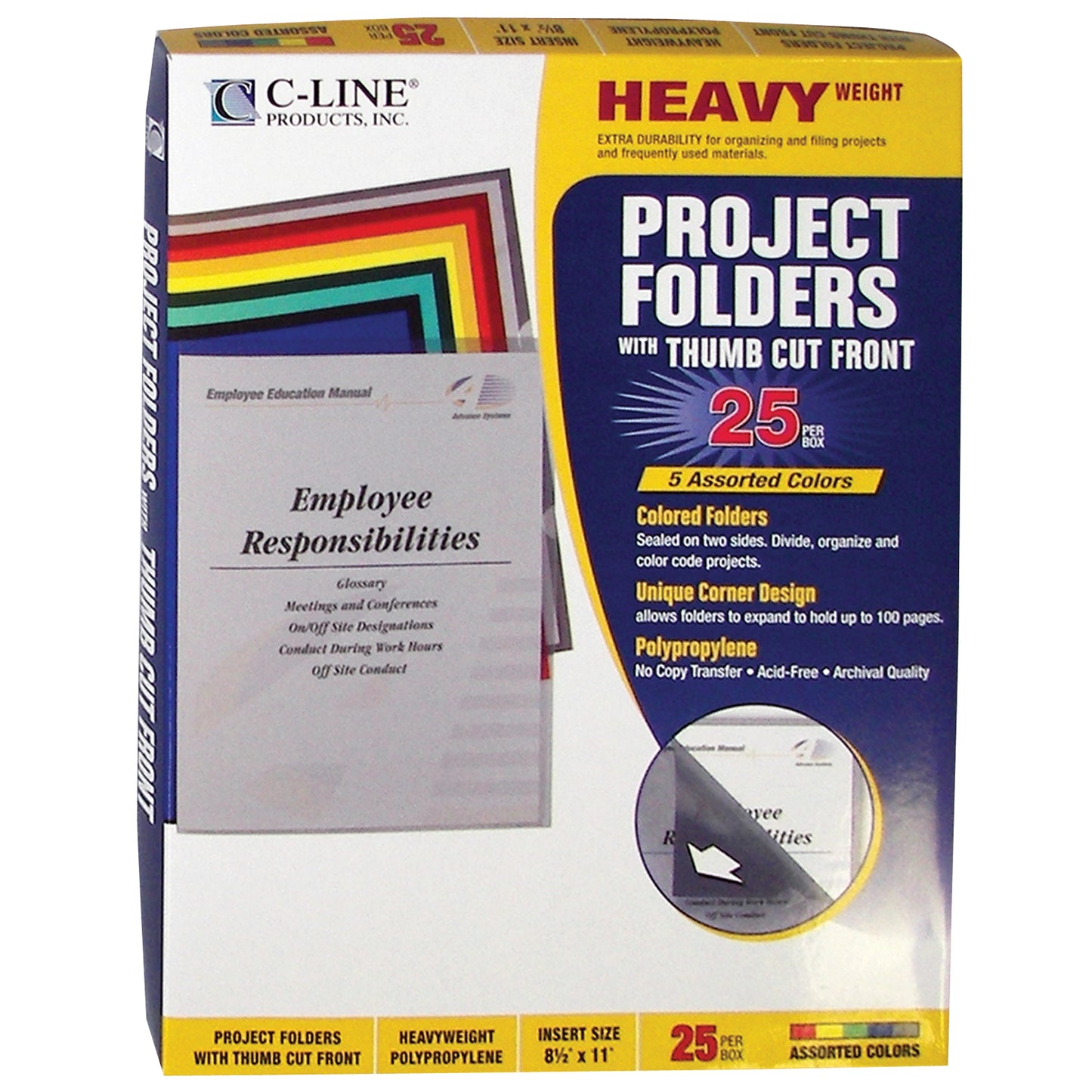 Project Folders, Assorted - Reduced glare, 11 x 8 1/2, 25/BX, 62130