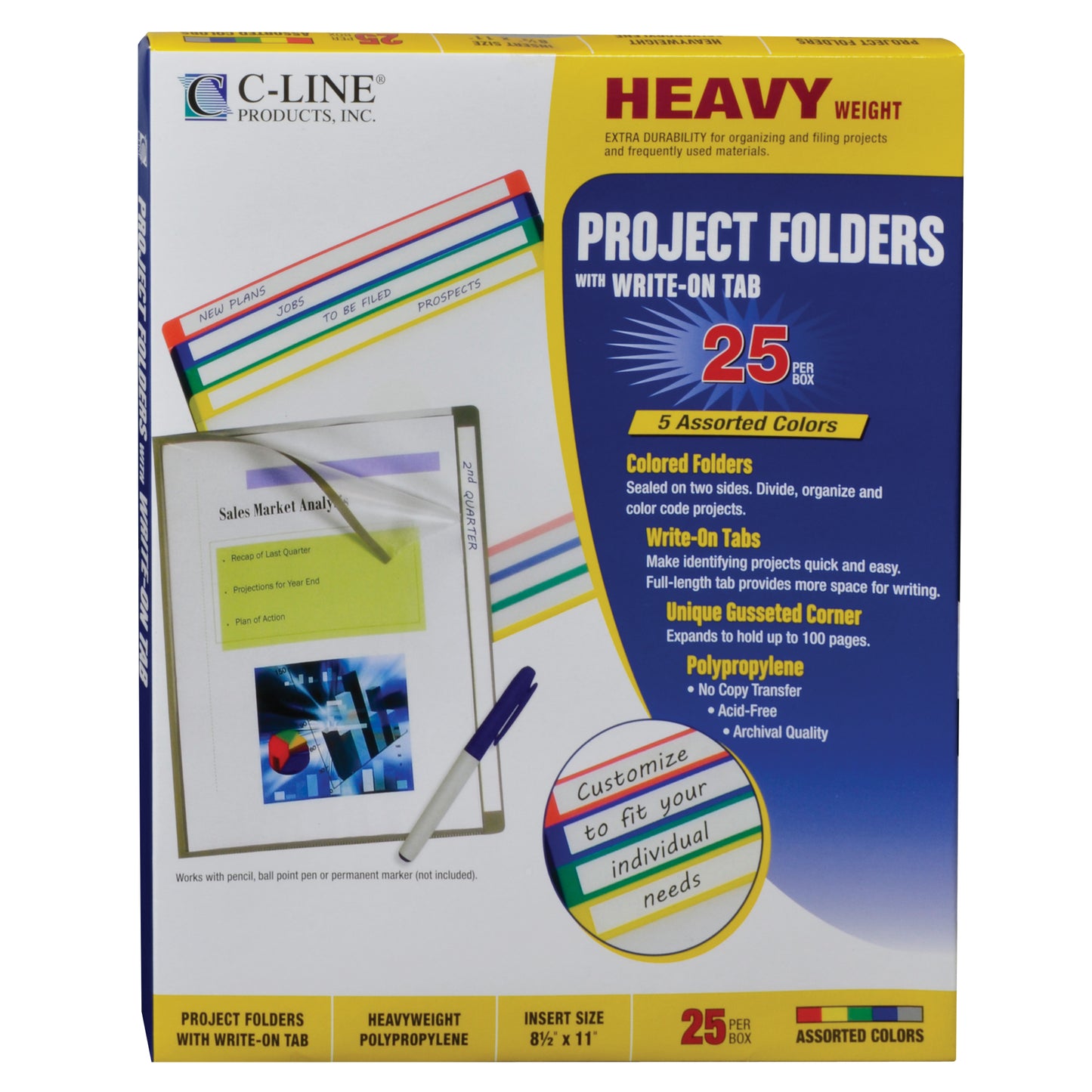 Write-on project folders, clear, 11 X 8 1/2, 25/BX, 62160