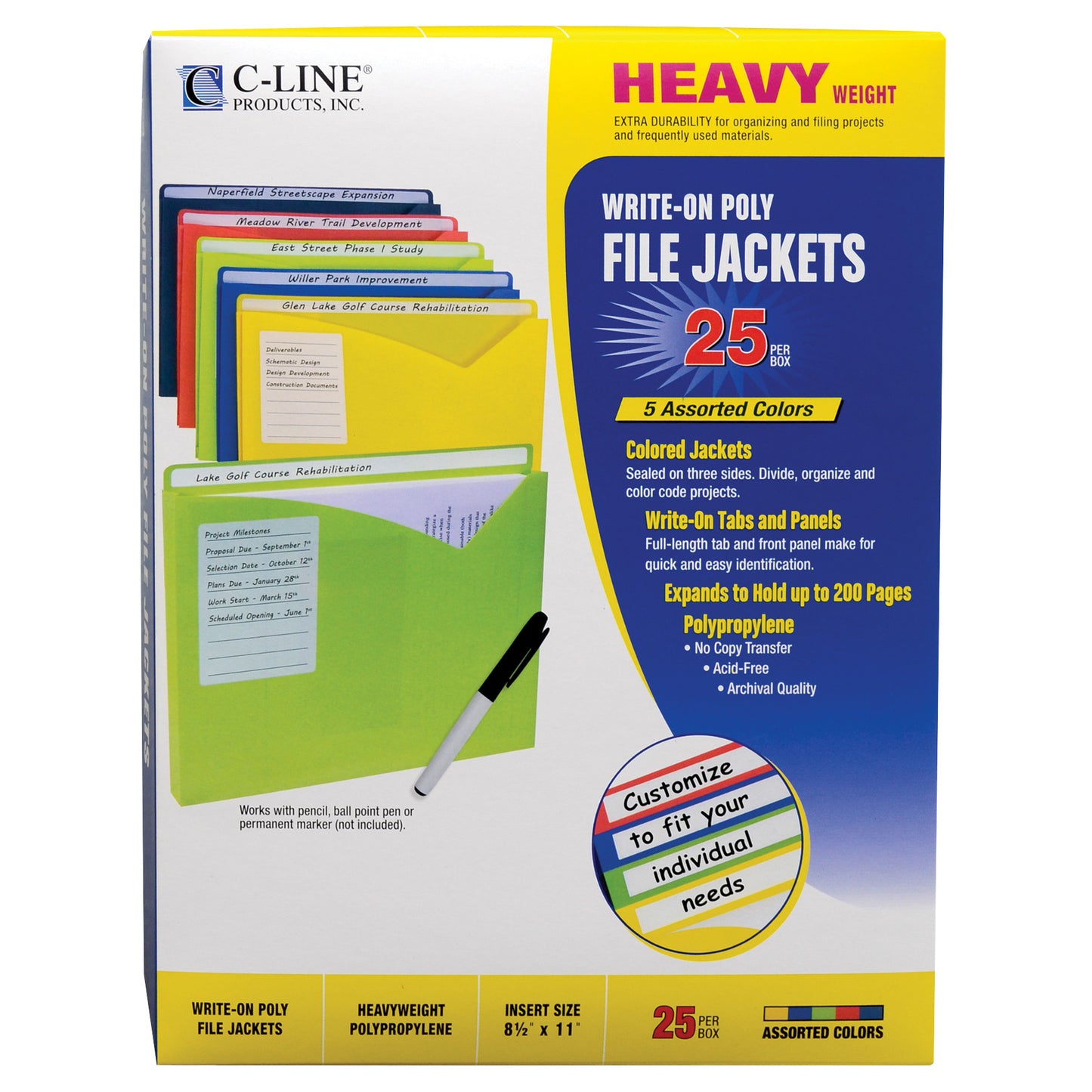 Write-On Poly File Jackets, Assorted, 11 X 8 1/2, 10/PK, 63160