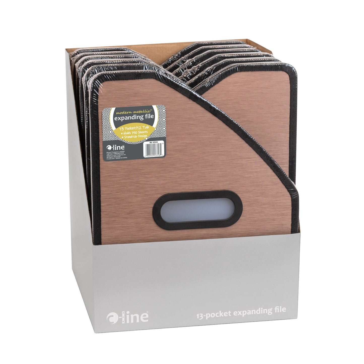 Modern Metallic 13-Pocket Vertical Stand-Up Expanding File, Blackened Bronze, 1/EA 53316