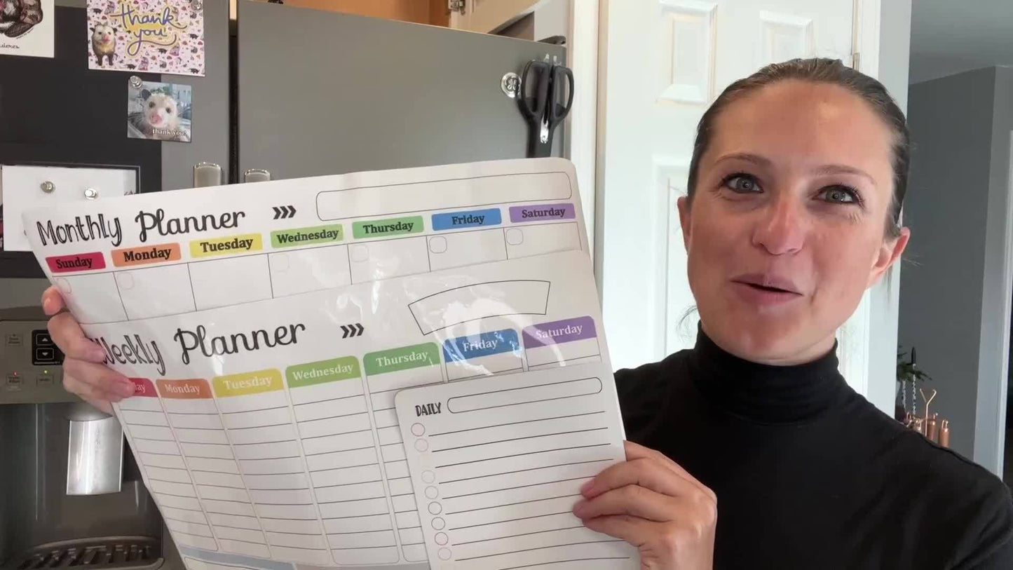 3-Pack Hivillexun Deluxe Magnetic Dry Erase Calendar Whiteboard Set