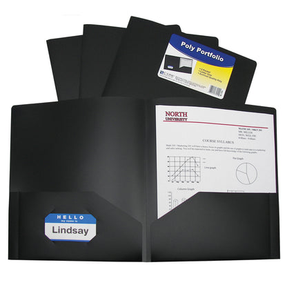 Two-Pocket Heavyweight Poly Portfolio Folder, Black (Set of 25 Folders)