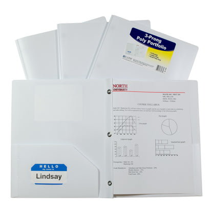 Two-Pocket Heavyweight Poly Portfolio Folder with Prongs, White, 1/EA (Set of 25 EA)