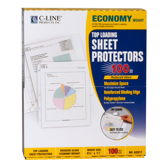 Economy Weight Polypropylene Sheet Protector, reduced glare, 11 x 8 1/2, 100/BX, 62017