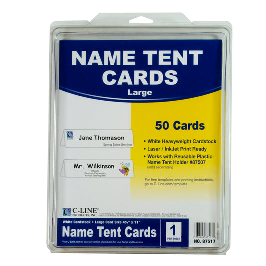 Inkjet/Laser Name Tent Inserts, scored, white, name tent cardstock, 8 1/2 x 11, 50/BX, 87517